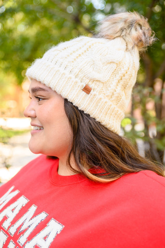 Cable Knit Cuffed Beanie In Ivory - Driftwood Boutique