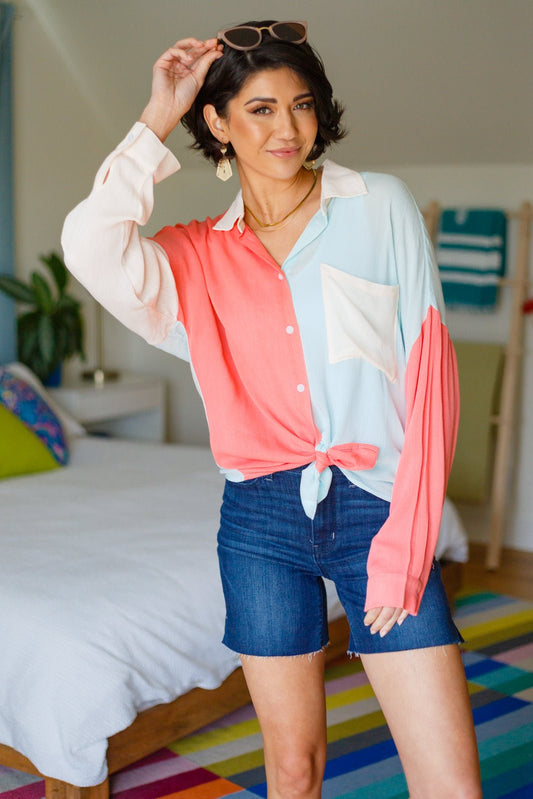 Capture The Day Two Toned Button Up - Driftwood Boutique