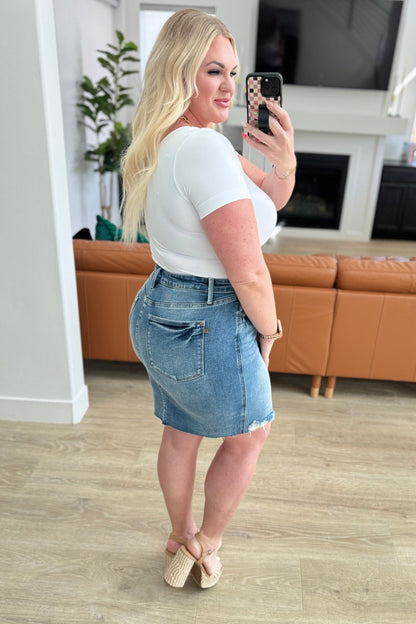 Carol High Rise Rigid Magic Denim Skirt - Driftwood Boutique