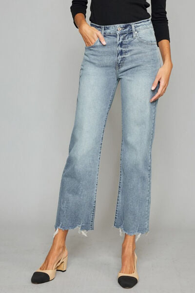 Raya High Waist Raw Hem Cropped Wide Leg Jeans