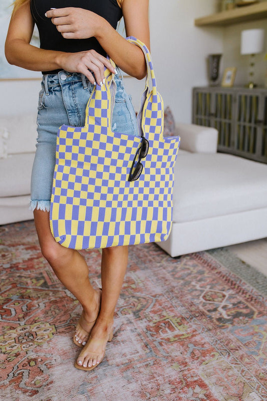 Checkerboard Lazy Wind Big Bag in Lilac & Yellow - Driftwood Boutique