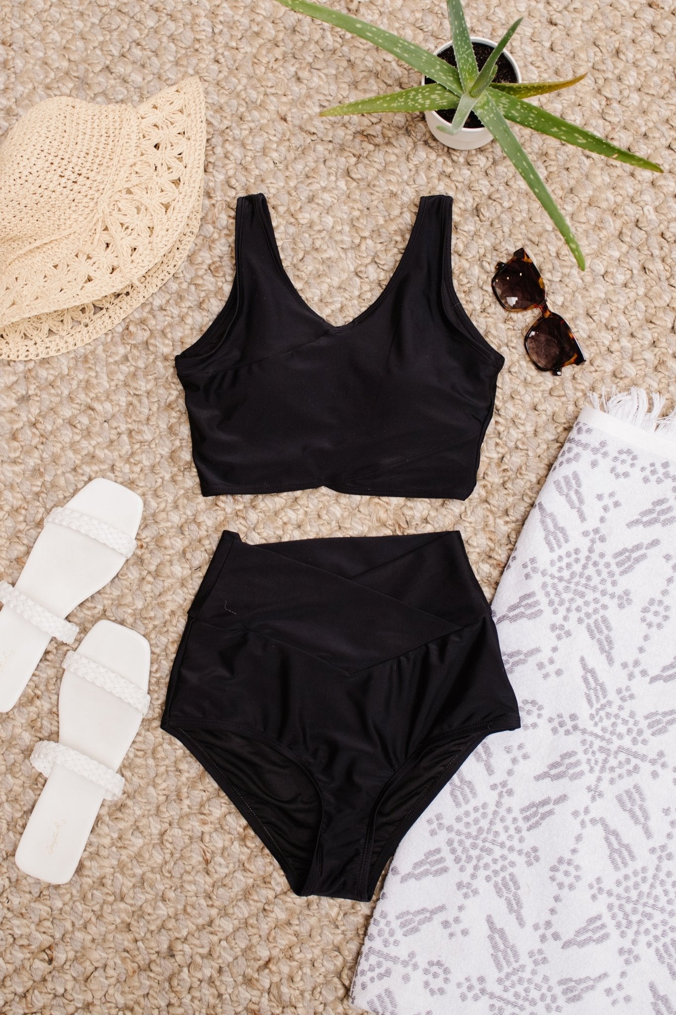 Come Sail Away Swim Top In Black - Driftwood Boutique