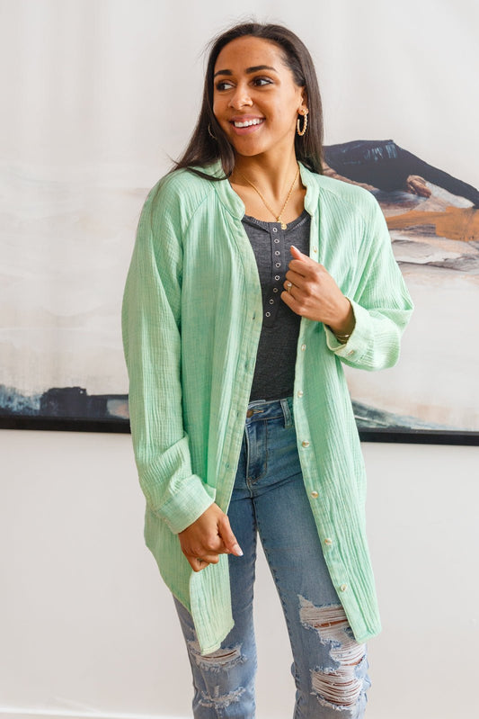 Corey Button Up Top In Vintage Green - Driftwood Boutique
