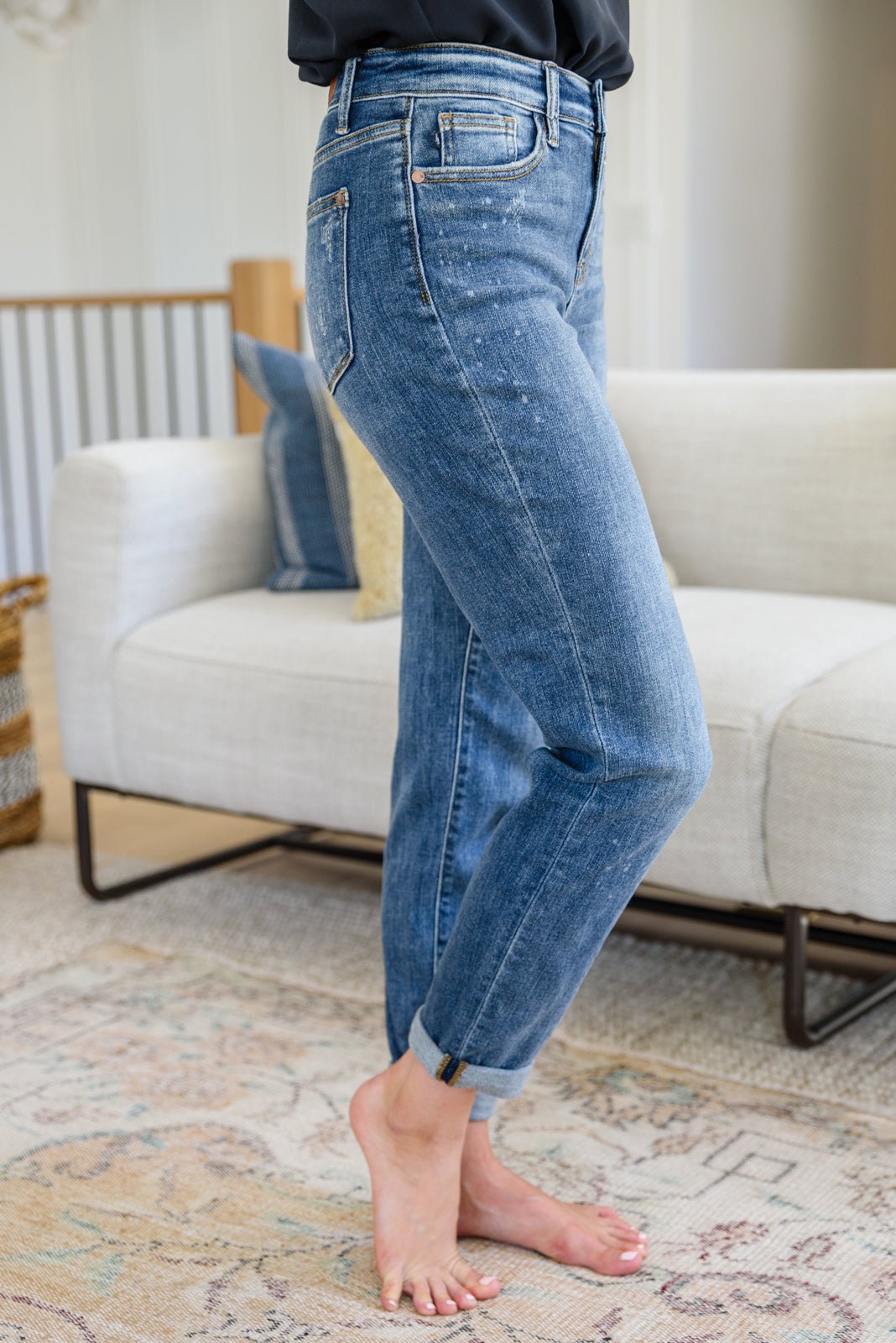 Corey Hi Rise Bleach Splash Boyfriend Jeans - Driftwood Boutique