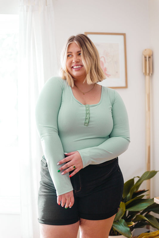 Count On Me Ribbed Bodysuit in Sage - Driftwood Boutique