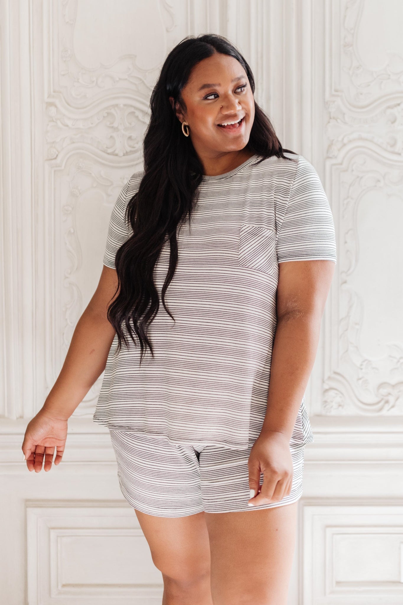 Cozy In Stripes Top in Gray - Driftwood Boutique