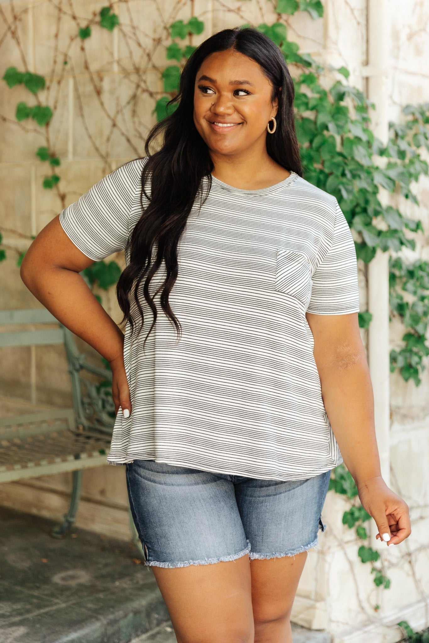 Cozy In Stripes Top in Gray - Driftwood Boutique