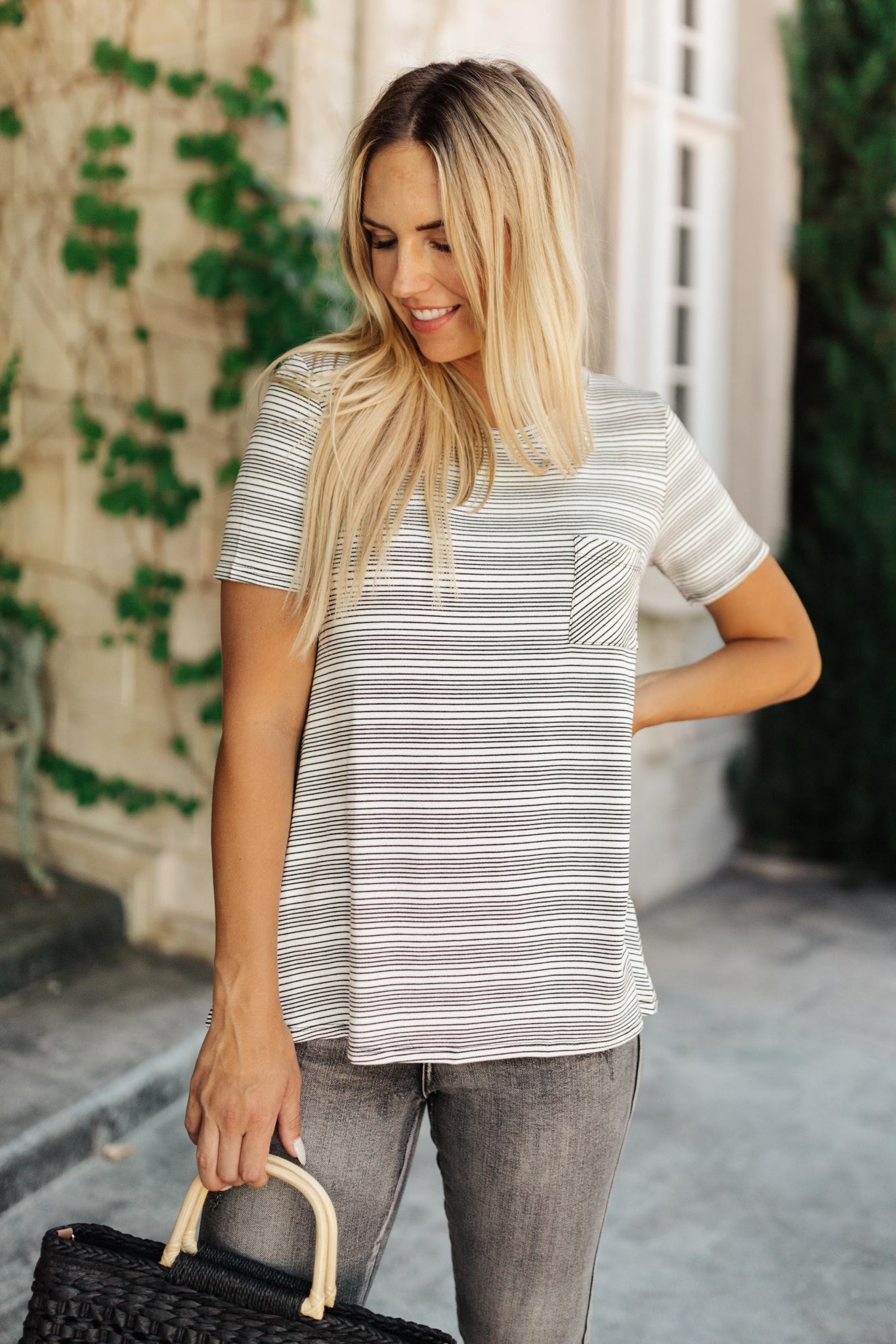 Cozy In Stripes Top in Gray - Driftwood Boutique