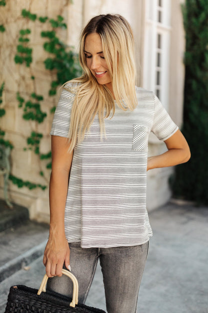 Cozy In Stripes Top in Gray - Driftwood Boutique