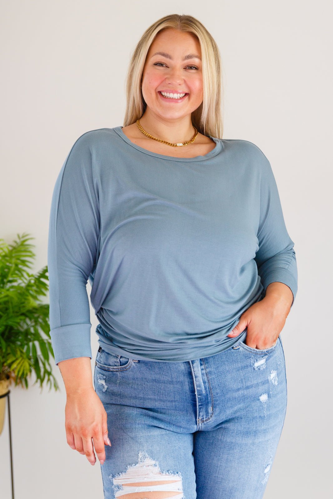 Daytime Boat Neck Top in Blue Gray - Driftwood Boutique