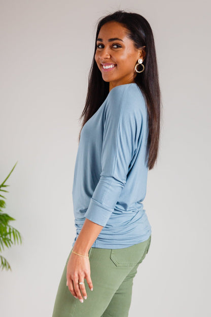 Daytime Boat Neck Top in Blue Gray - Driftwood Boutique