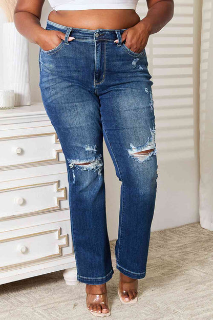 Avery Mid Rise Hand-Sanded Distressed Bootcut Jeans