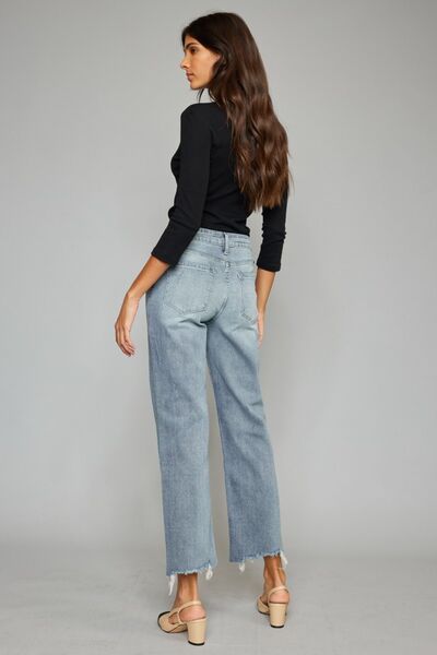 Raya High Waist Raw Hem Cropped Wide Leg Jeans