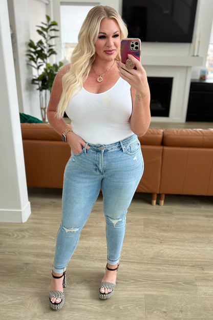 Eloise Mid Rise Control Top Distressed Skinny Jeans - Driftwood Boutique
