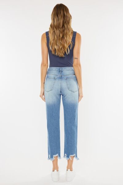 Blake High Waist Chewed Hem Straight Mom Jeans