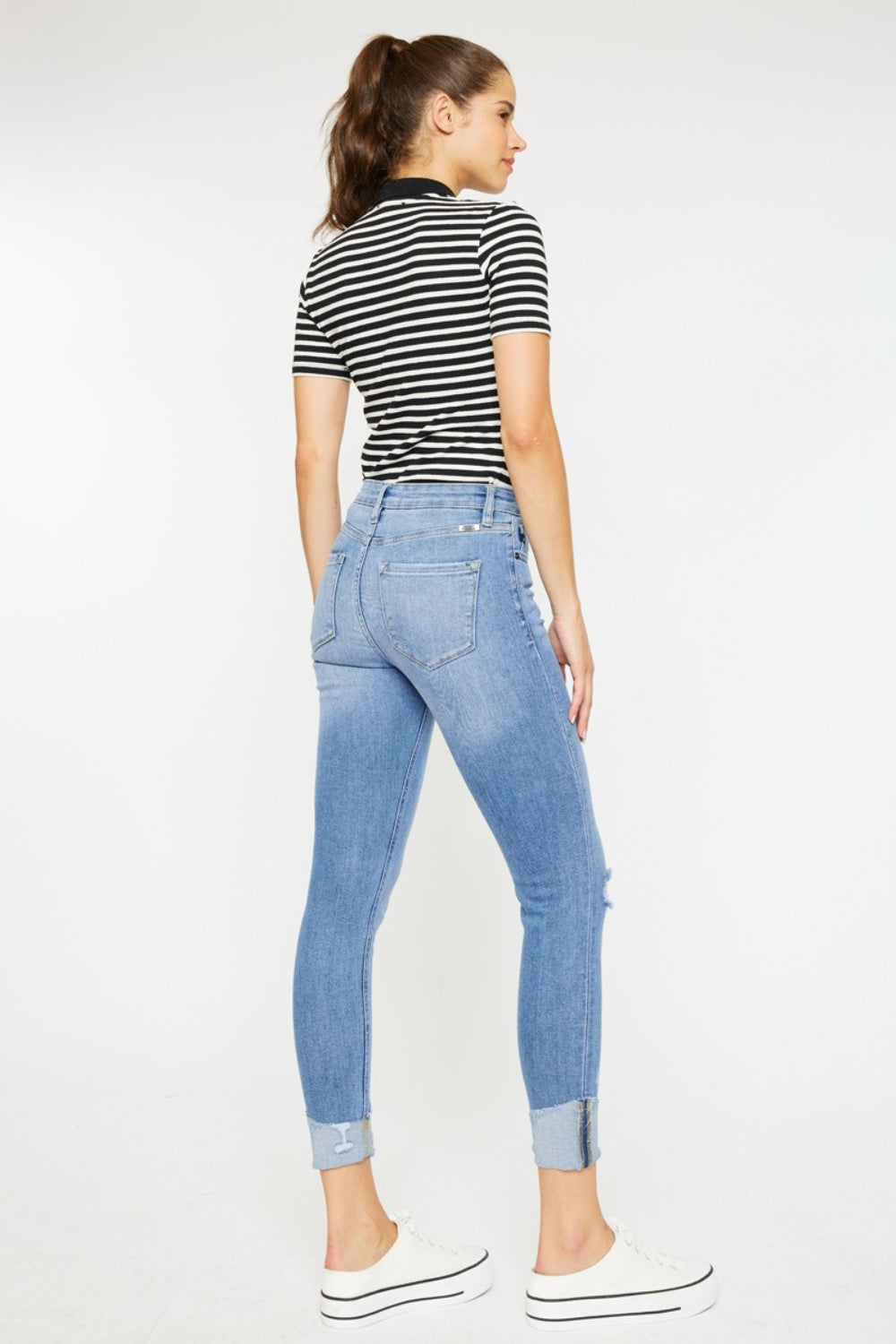 Serena High Rise Distressed Button Fly Skinny Jeans