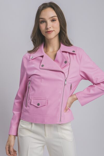 Paris Zip Up Moto Jacket in Pink