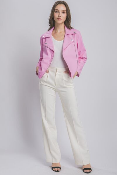 Paris Zip Up Moto Jacket in Pink