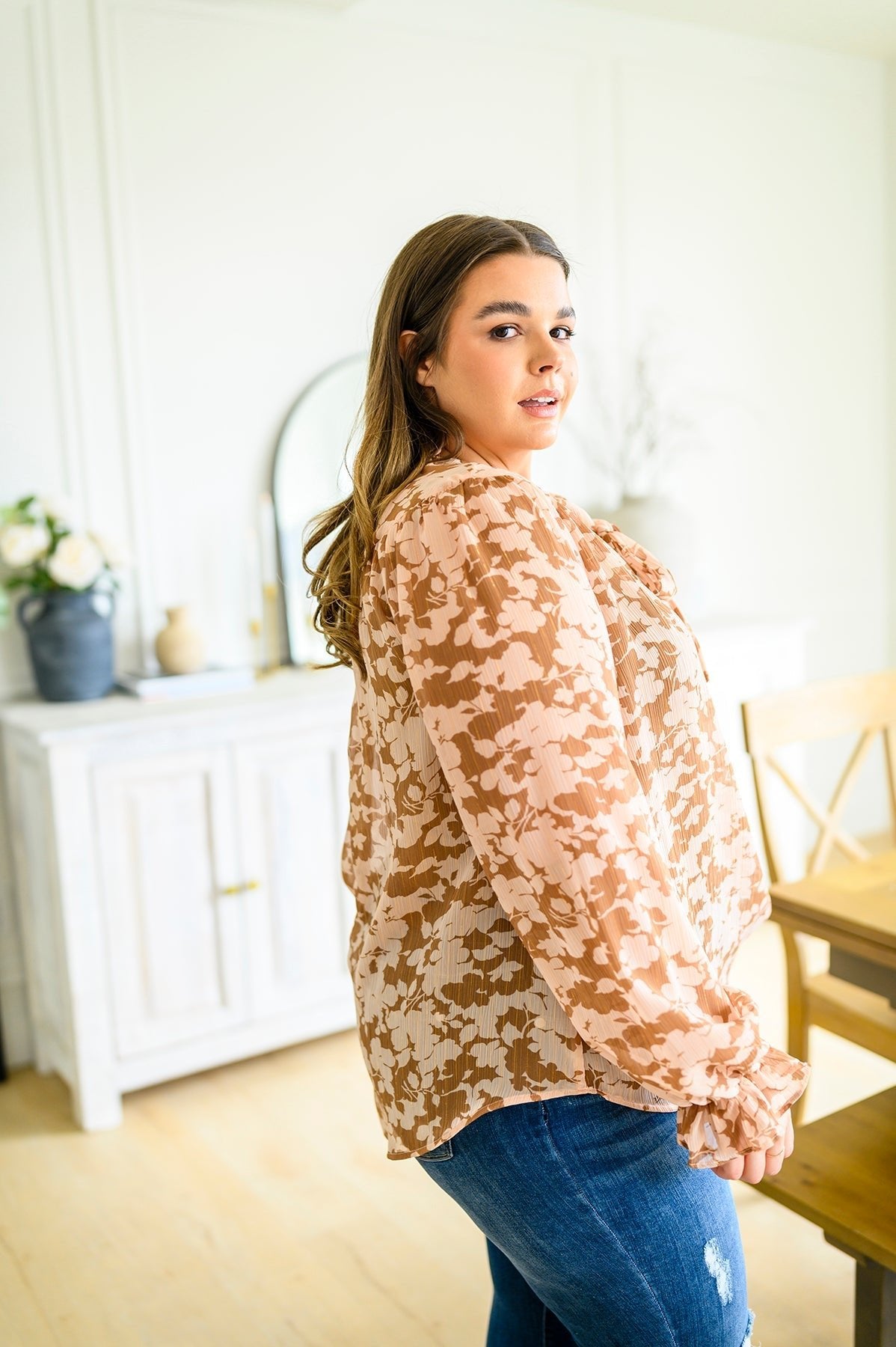 Floral Ties Top in Taupe - Driftwood Boutique