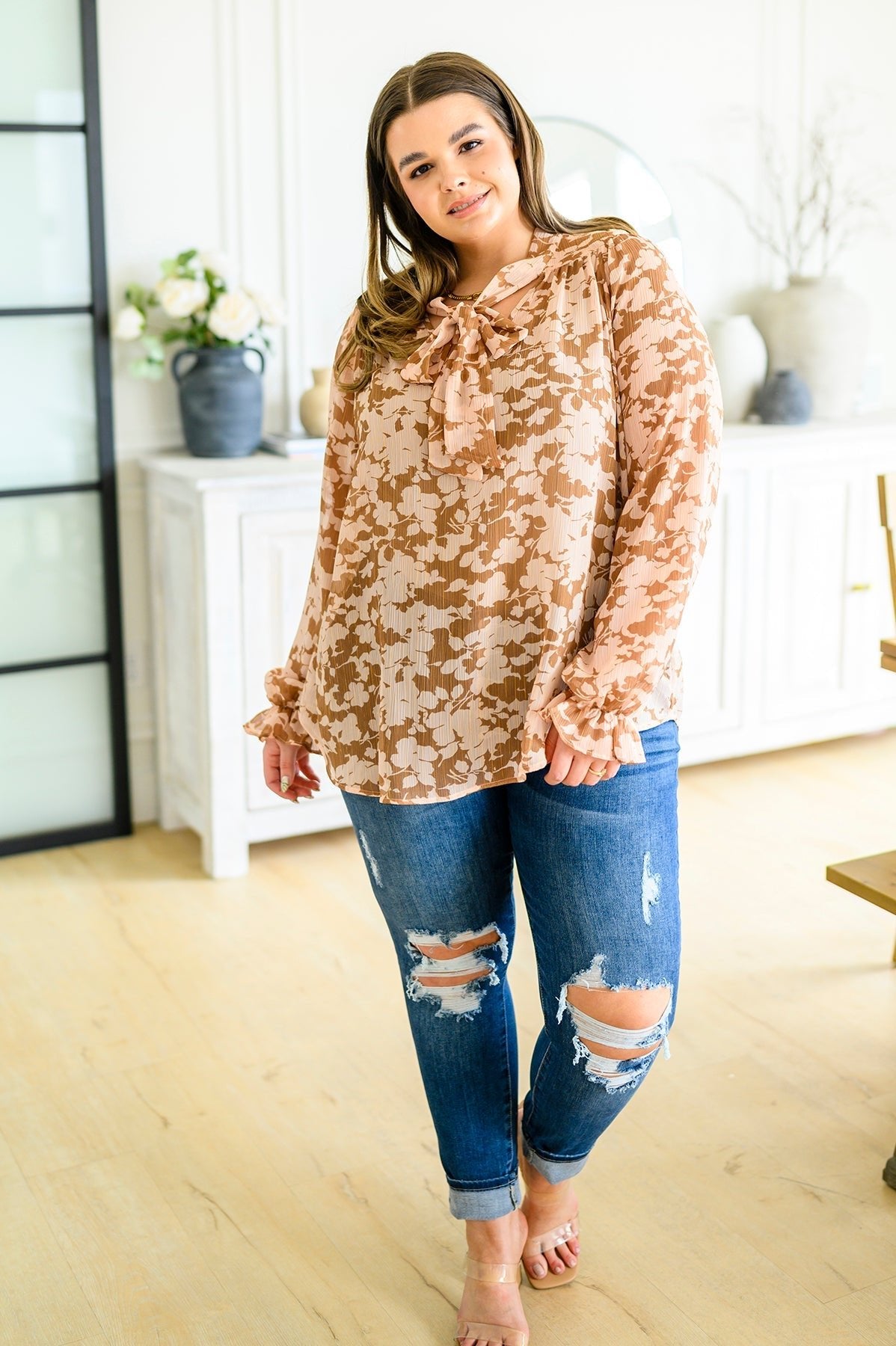 Floral Ties Top in Taupe - Driftwood Boutique