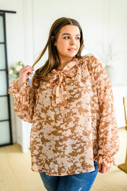 Floral Ties Top in Taupe - Driftwood Boutique