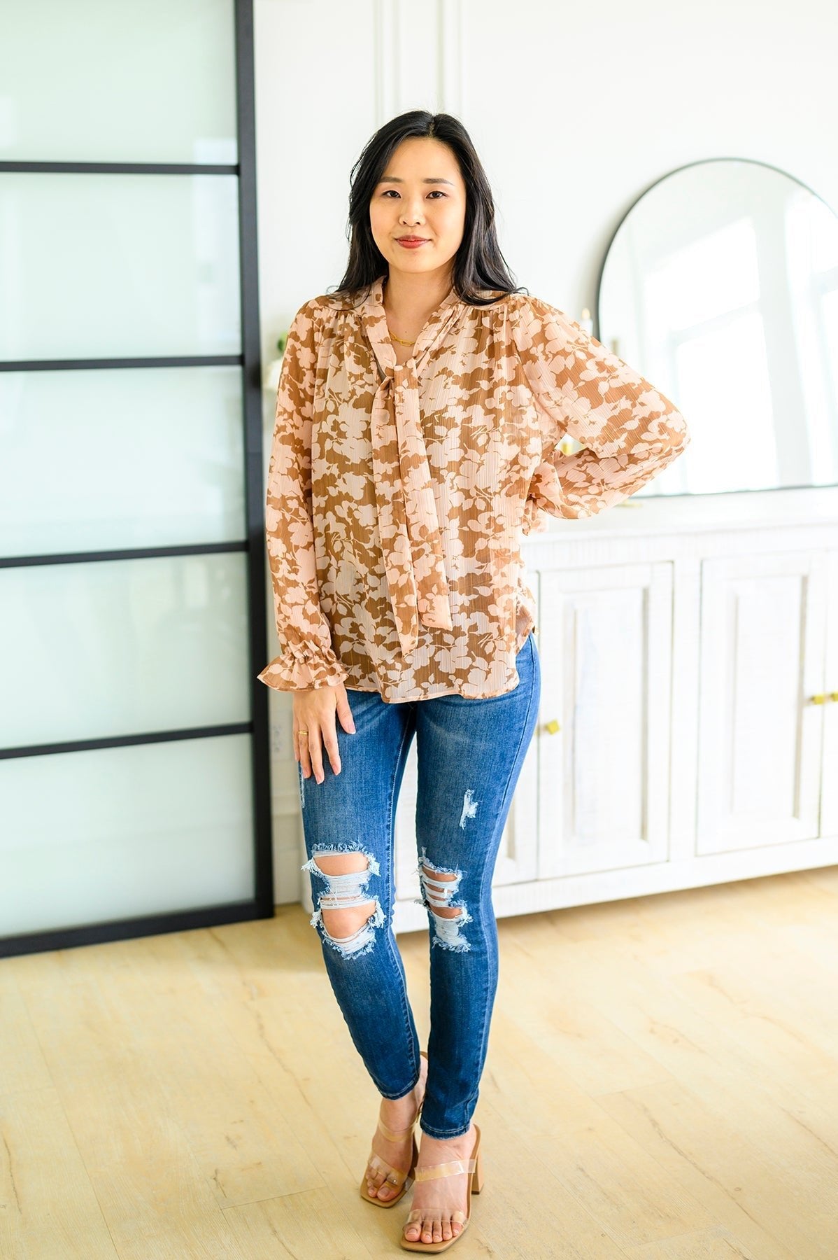 Floral Ties Top in Taupe - Driftwood Boutique