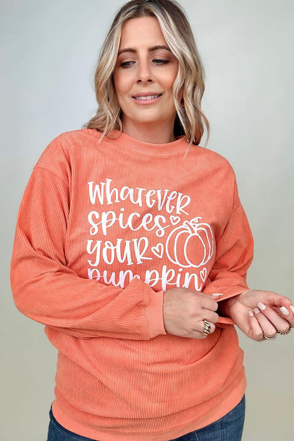 Whatever Spices Your Pumpkin Oversized Corduroy Graphic Sweatshirt