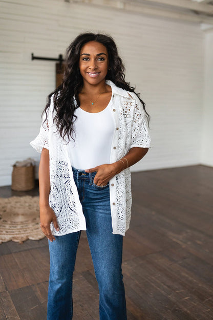 Head in the Clouds Lace Button Down - Driftwood Boutique