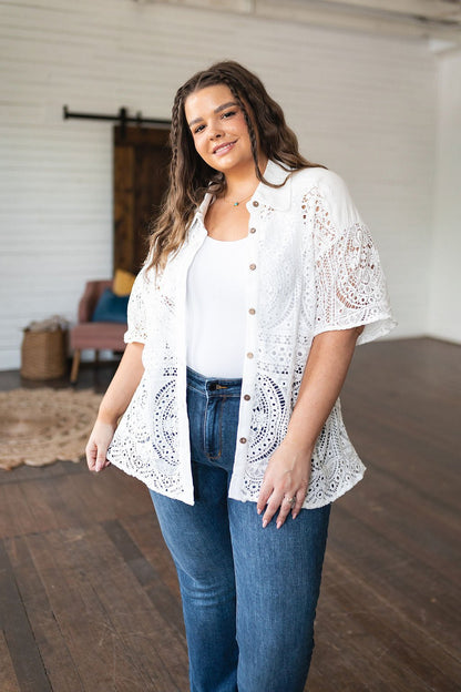 Head in the Clouds Lace Button Down - Driftwood Boutique