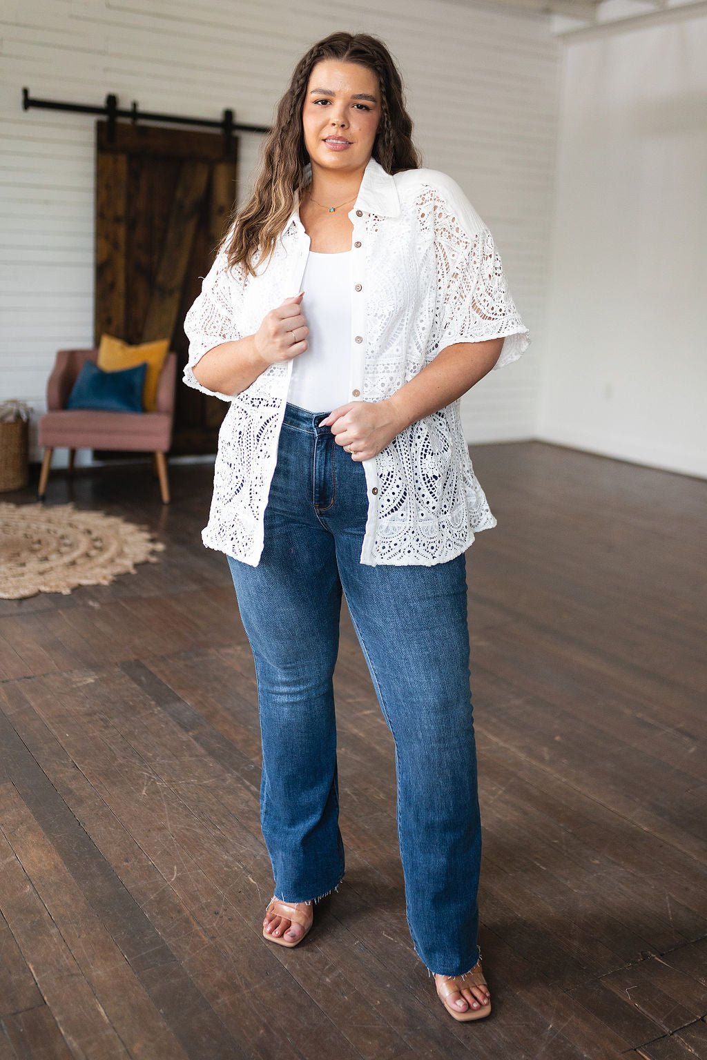 Head in the Clouds Lace Button Down - Driftwood Boutique