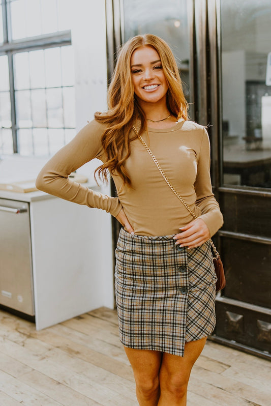 Hold Me Tight Ribbed Long Sleeve Top In Tan - Driftwood Boutique