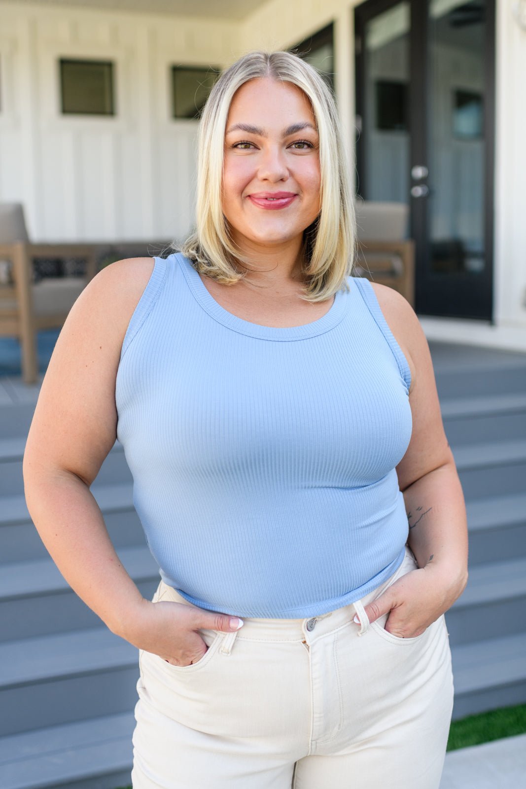 Just One More Ribbed Tank in Light Blue - Driftwood Boutique