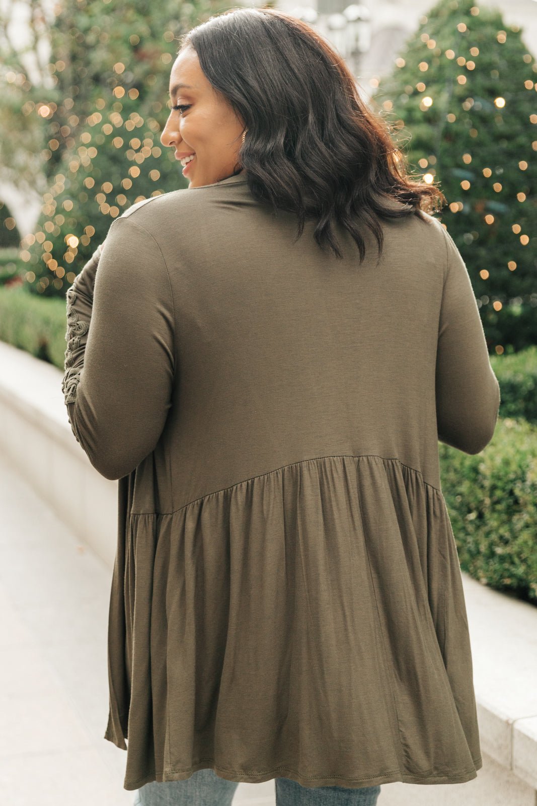 Little Bit Of Lace Cardigan In Olive - Driftwood Boutique