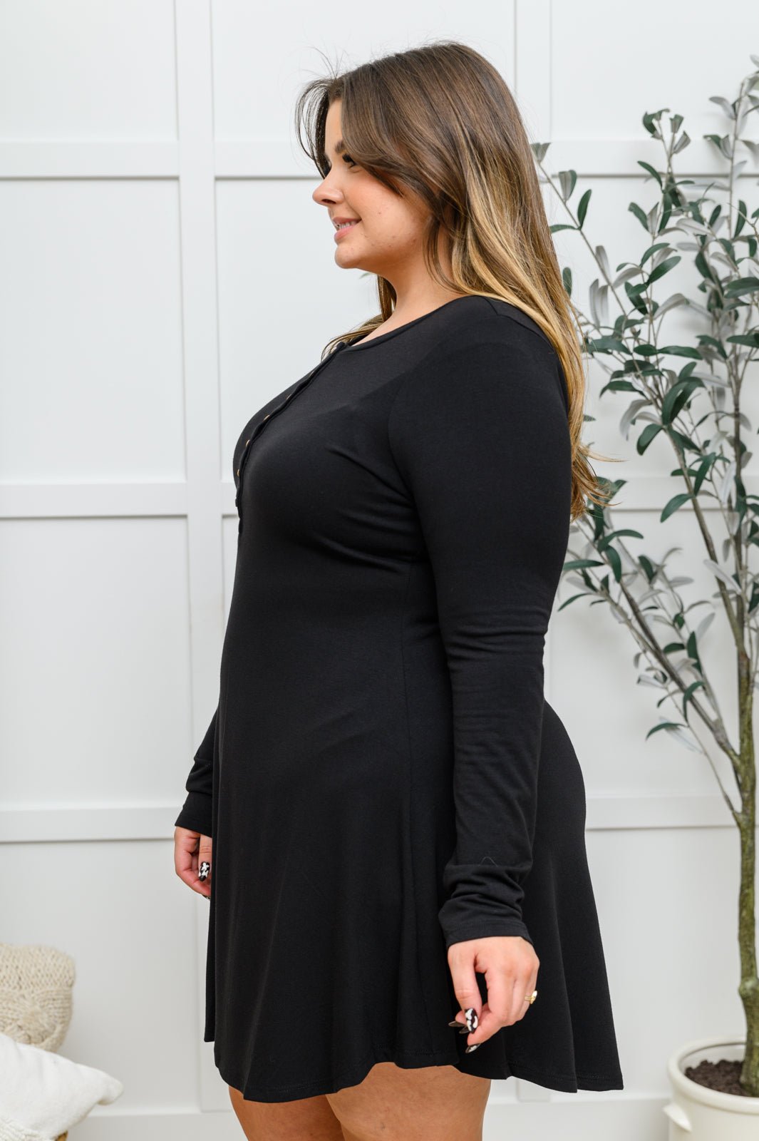 Long Sleeve Button Down Dress In Black - Driftwood Boutique