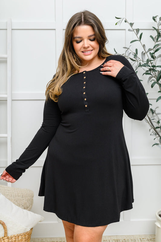 Long Sleeve Button Down Dress In Black - Driftwood Boutique