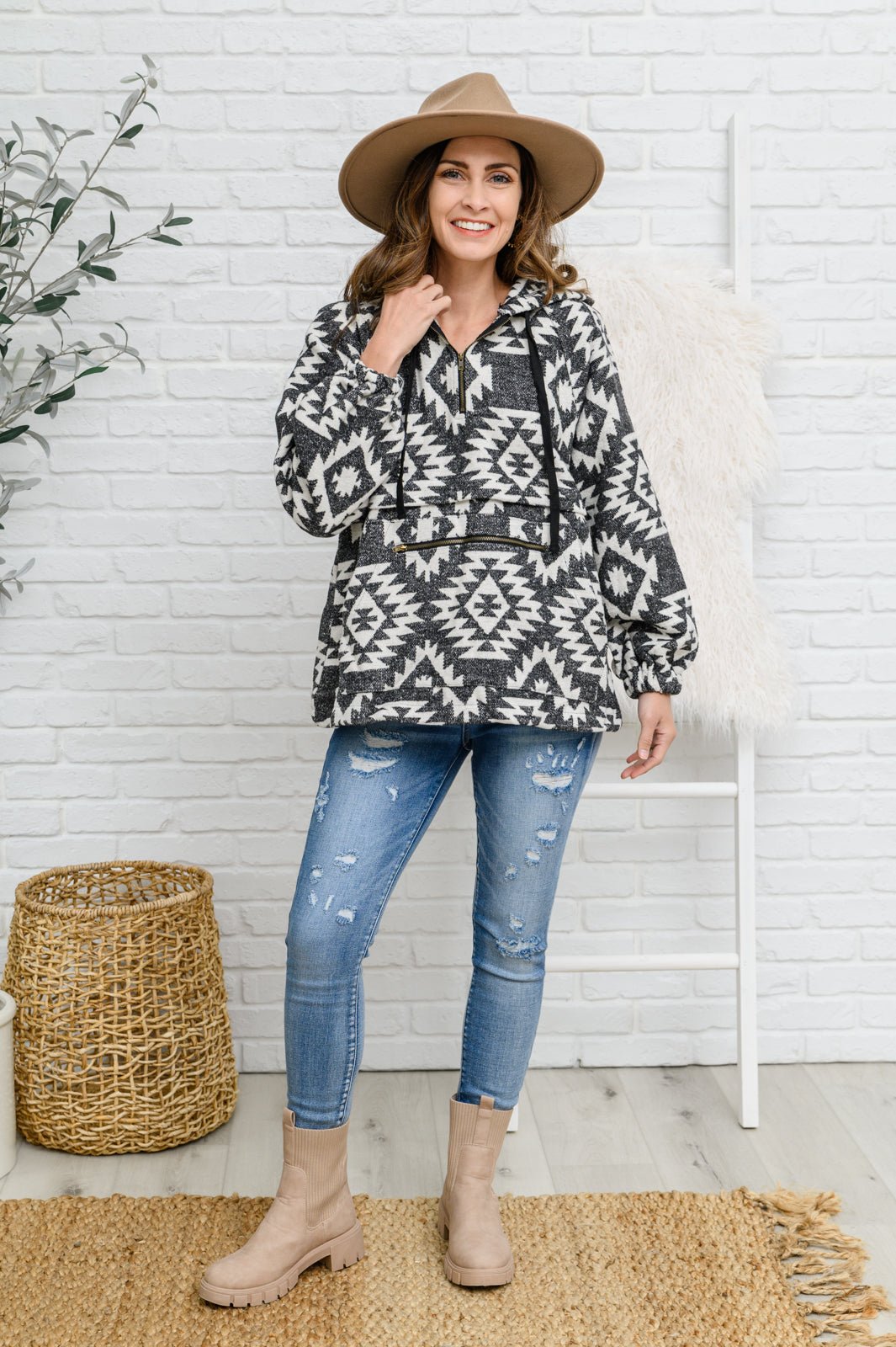 Lounge Day Hoodie in Black & White - Driftwood Boutique