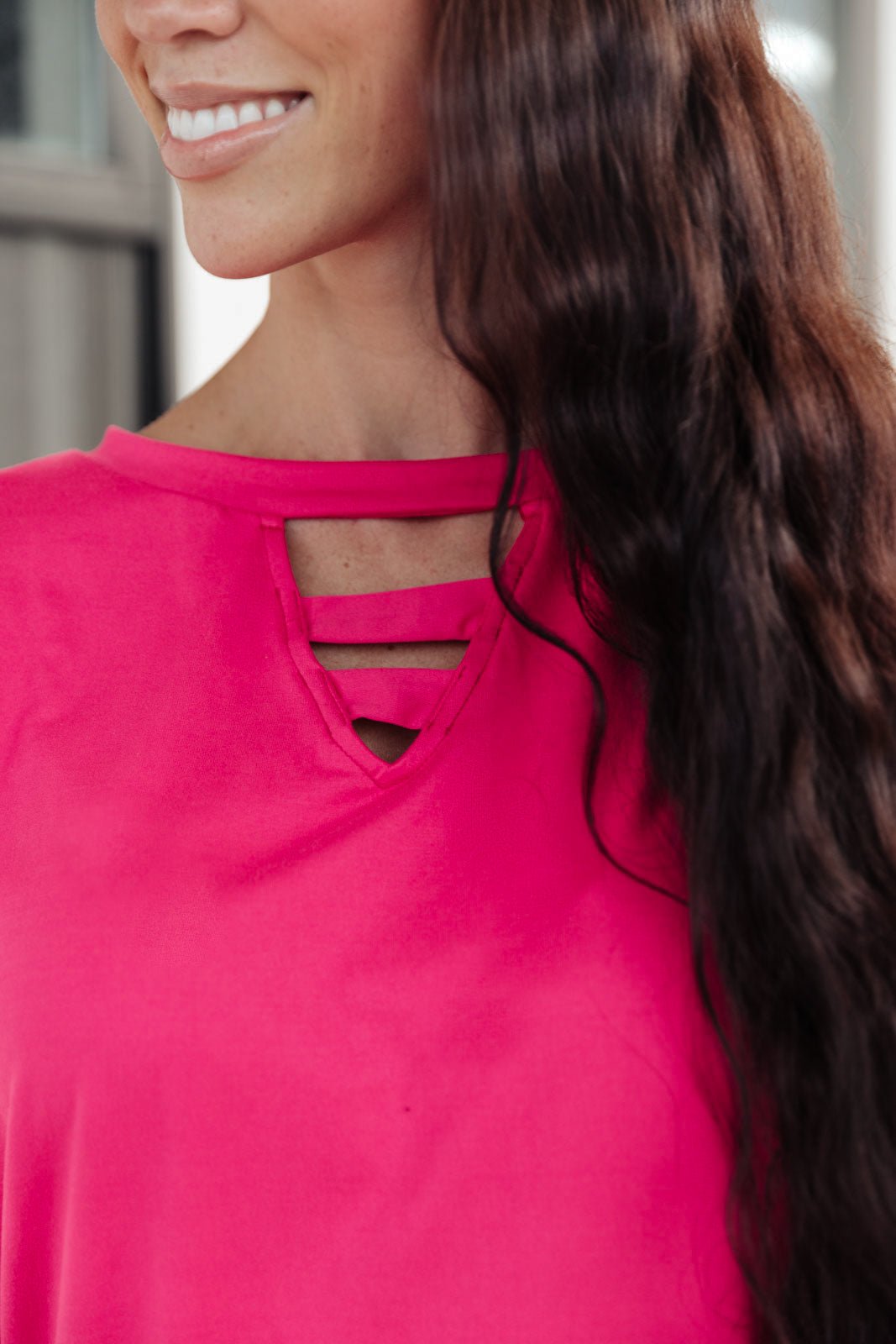 Lovely Ladder V Neck Top in Pink - Driftwood Boutique