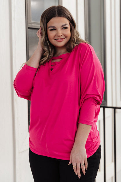 Lovely Ladder V Neck Top in Pink - Driftwood Boutique