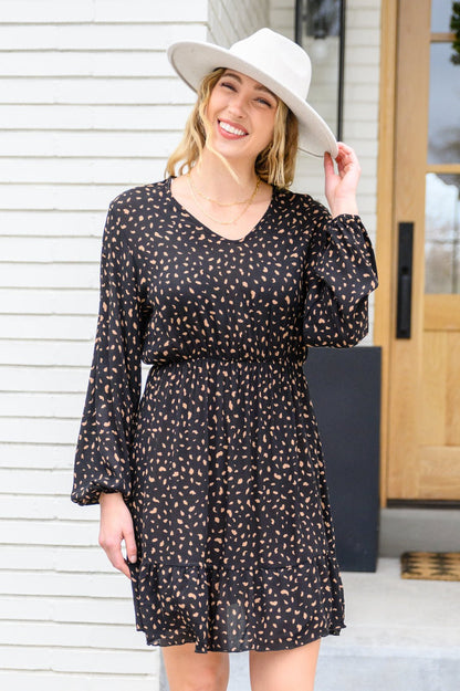 Make Your Happiness Long Sleeve Dress in Black - Driftwood Boutique