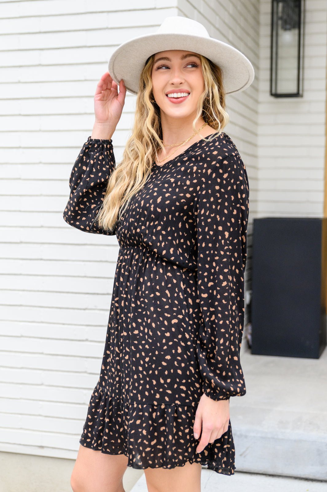 Make Your Happiness Long Sleeve Dress in Black - Driftwood Boutique