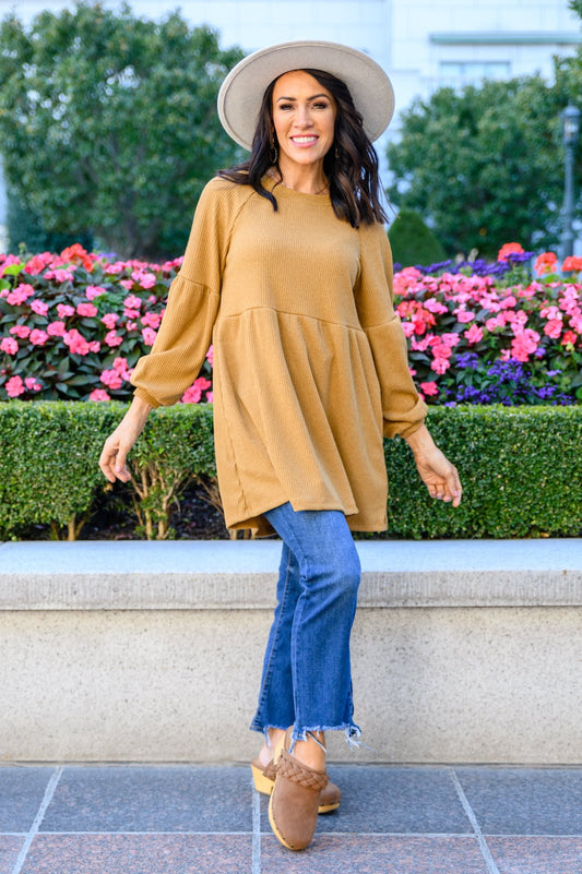 Melrose Ribbed Knit Raglan Tunic In Mustard - Driftwood Boutique