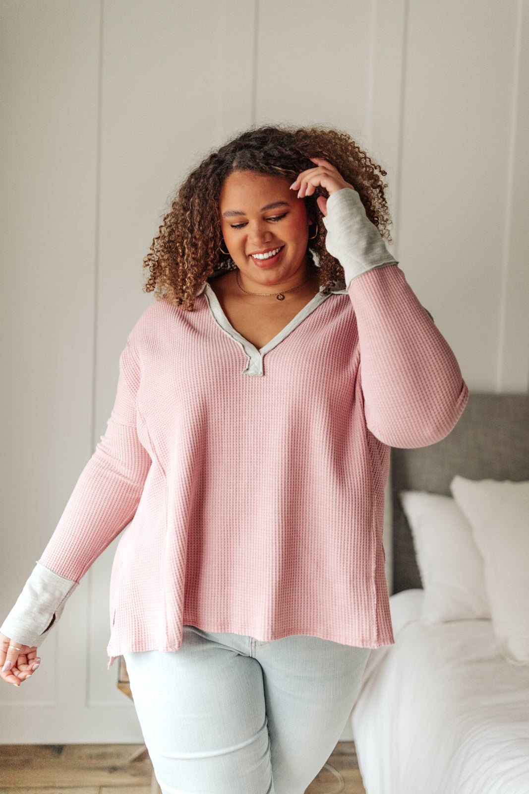 Mia Waffle Knit Long Sleeve In Pink - Driftwood Boutique