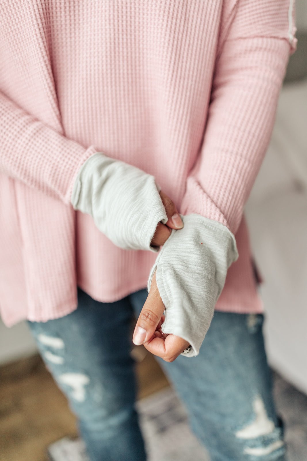 Mia Waffle Knit Long Sleeve In Pink - Driftwood Boutique