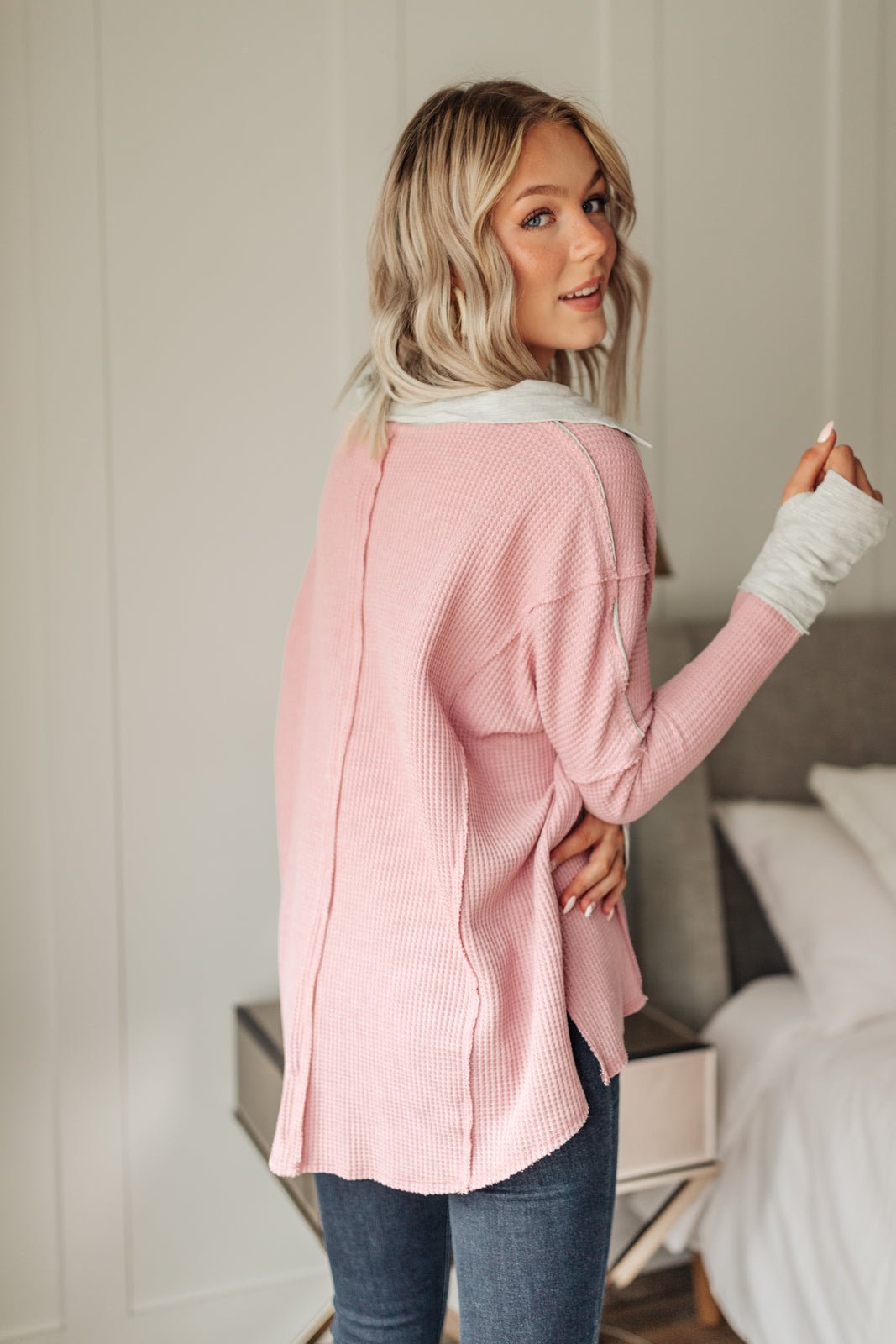 Mia Waffle Knit Long Sleeve In Pink - Driftwood Boutique