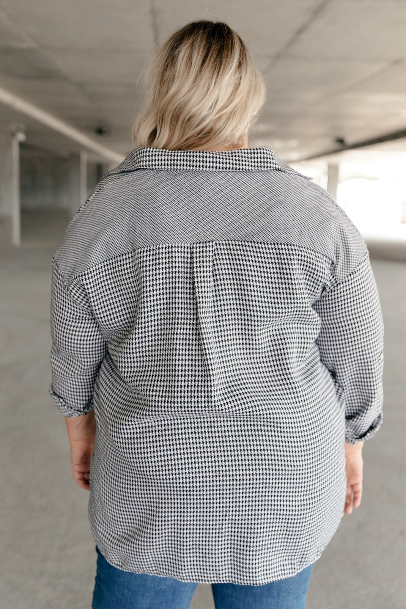 Mixed Houndstooth Button Up Top - Driftwood Boutique