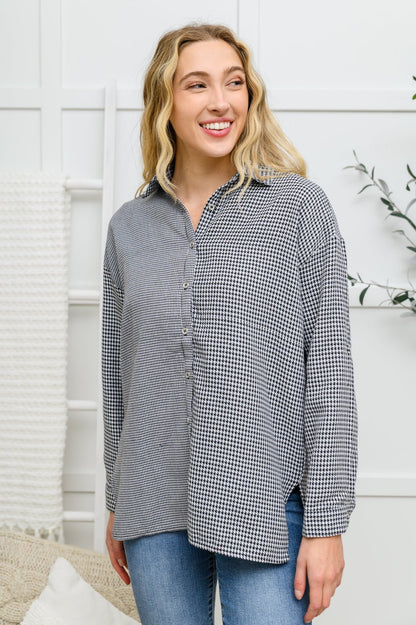 Mixed Houndstooth Button Up Top - Driftwood Boutique