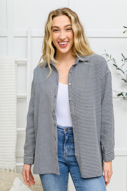 Mixed Houndstooth Button Up Top - Driftwood Boutique