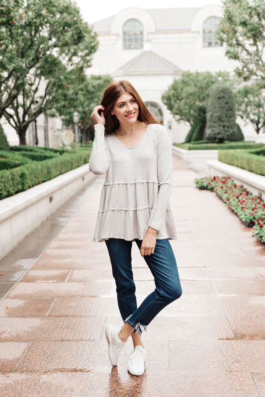 Nicely Done Tiered Top in Gray - Driftwood Boutique