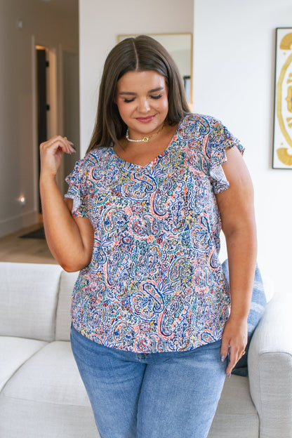 Patient in Paisley Flutter Sleeve Top - Driftwood Boutique