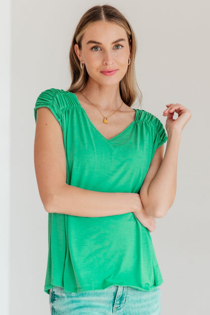 Ruched Cap Sleeve Top in Emerald - Driftwood Boutique